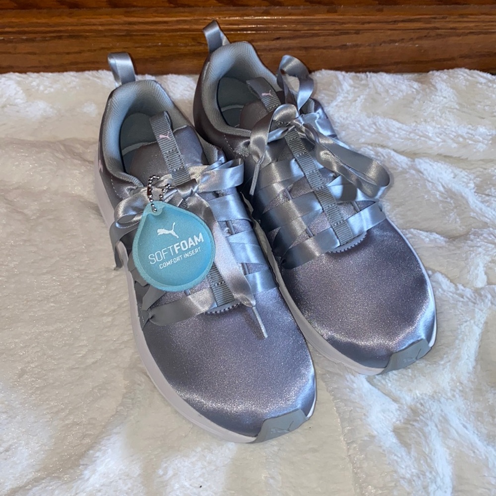 Satin silver grey puma sneakers shoes NEW